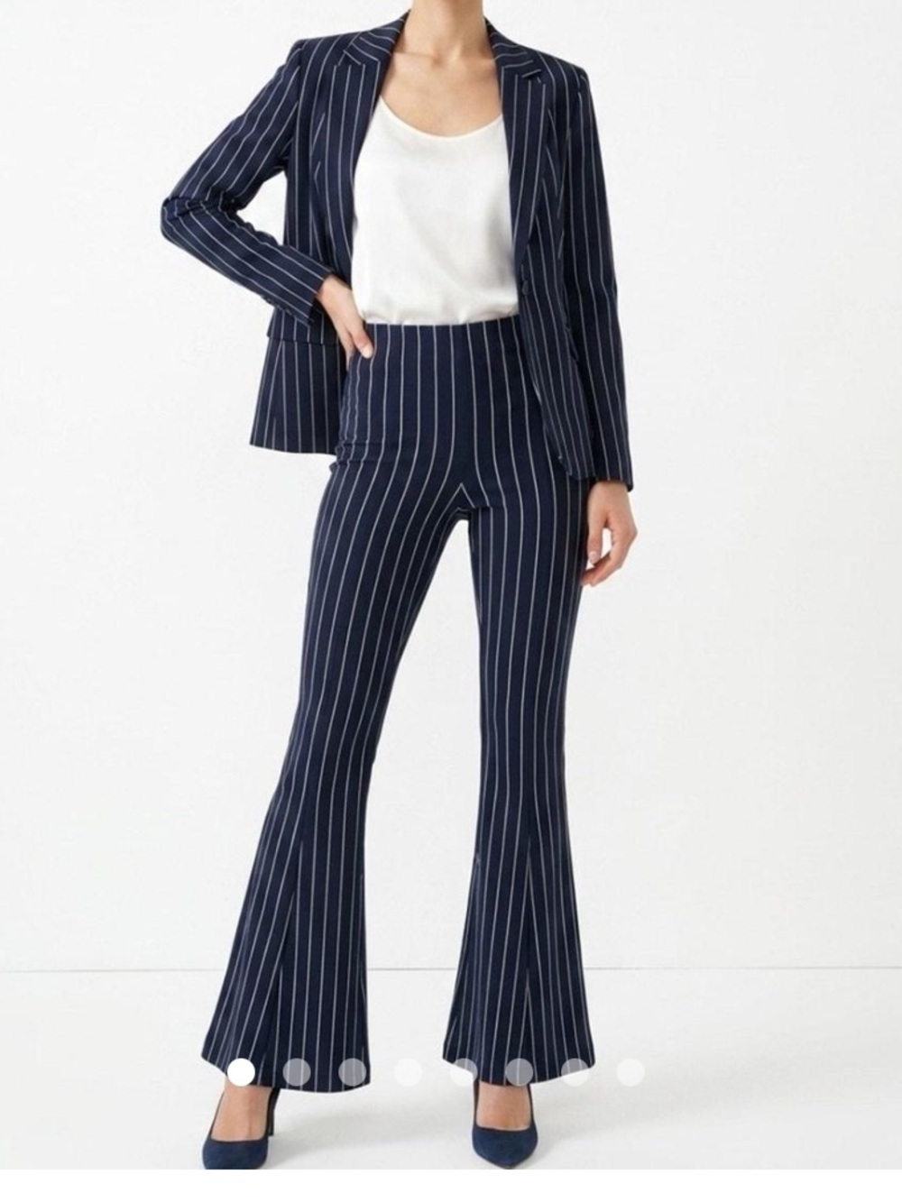 Norma Kamali Navy Pinstripe Flare Pants